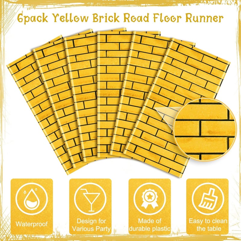 Jectivs 6Pcs Total 4.5x54 Feet Yellow Brick Road Floor Runner for Wizard Oz Party Decorations,Long Disposable Brick Stone Wall Backdrop Tablecloth for Halloween Princess Cosplay Medieval Castle Party Supplies - Image 3